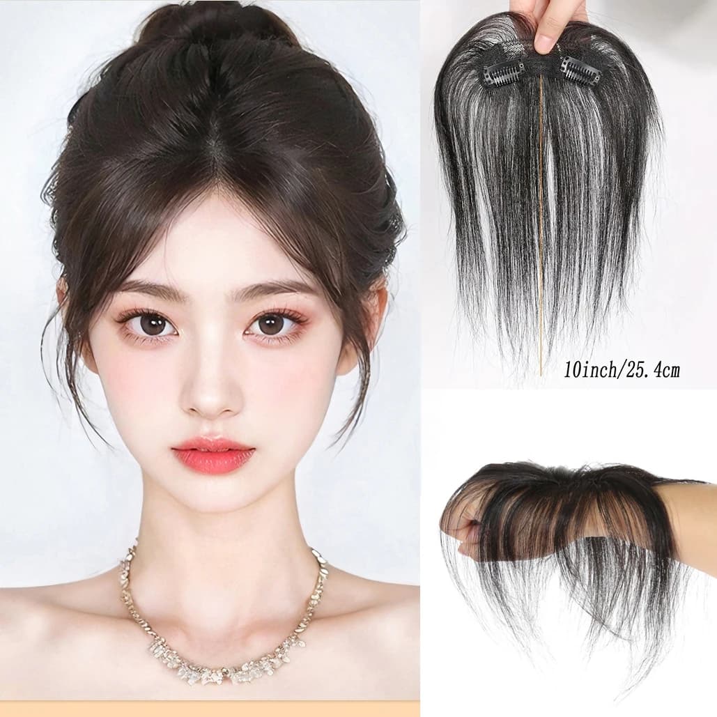 Natural Human Hair Clip-In Bangs,Hairline Replacement Lanugo Bangs Hand Woven Hair Bangs With Sideburns Clip In Hair Extensions