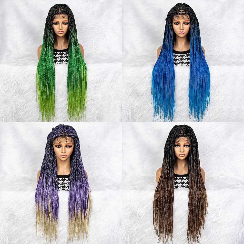 New Gradient Color Colorful Braided Wigs Synthetic Lace Front Wigs 9x6 Lace Front Knotless Box Braided Wig for Black Women