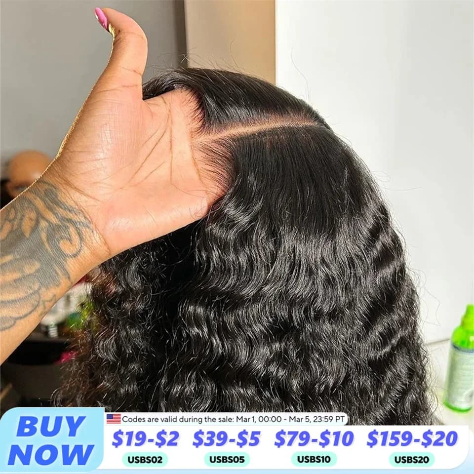 5x5 Glueless Deep Wave Ready to Wear Lace Clousure Wig Human Hair Pre Plucked 6x4 Curly Brazilian Transparent Lace Frontal Wigs