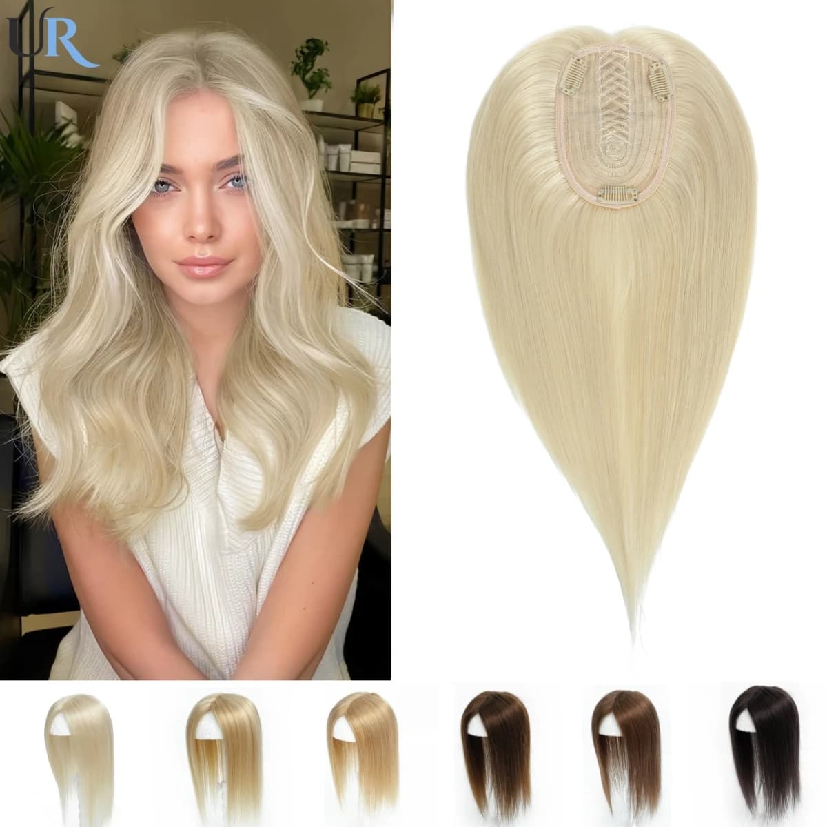 Women Hair Topper 100% Real Human Hair Wigs Clip In Hairpieces Natural Straight Hair Toppers Machine Made  Base Hairpieces 16''