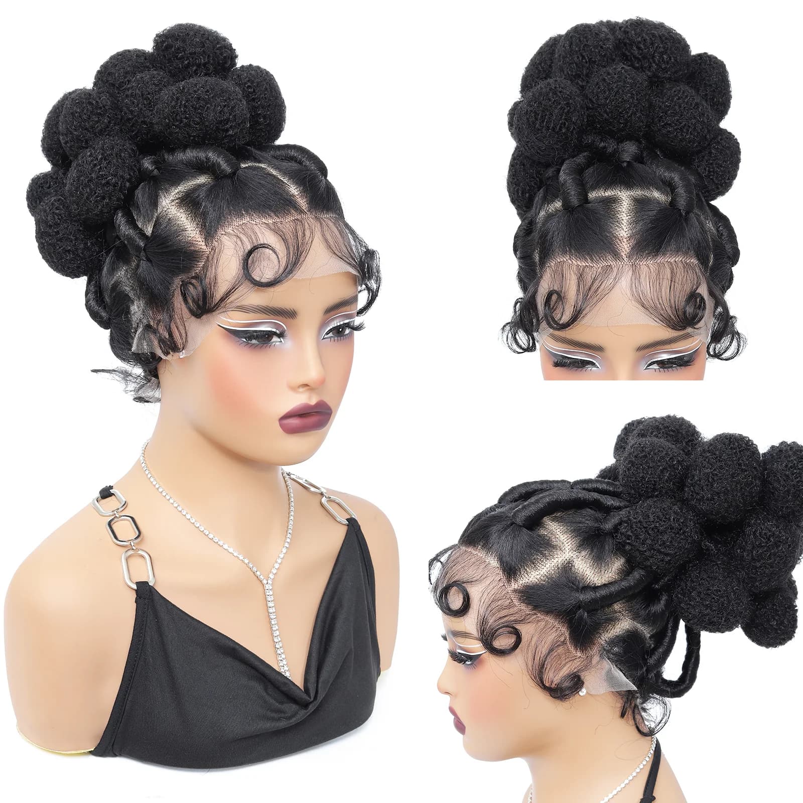 Synthetic Bantu Braided Wigs 11 Inches Full Lace Braided Wig with Baby Hair Afro Short Wigs Knotless Box Braids Wigs for Women