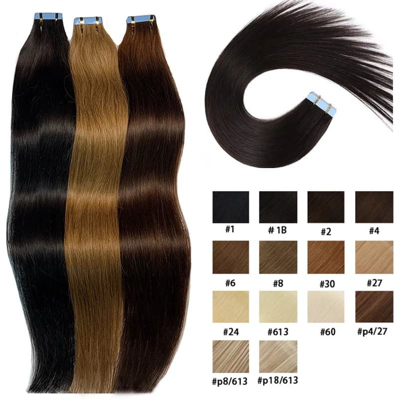 Tape In Brazilian Human Hair Straight Extensions 100% Real Remy Human Hair Skin Weft Adhesive Glue On Salon Quality for Woman