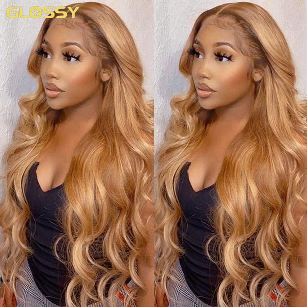 30 36 Inch #27 Honey Blonde Body Wave 13x6 Hd Transparent Lace Frontal Wig Glueless Highlight Lace Front Human Hair Wigs On Sale
