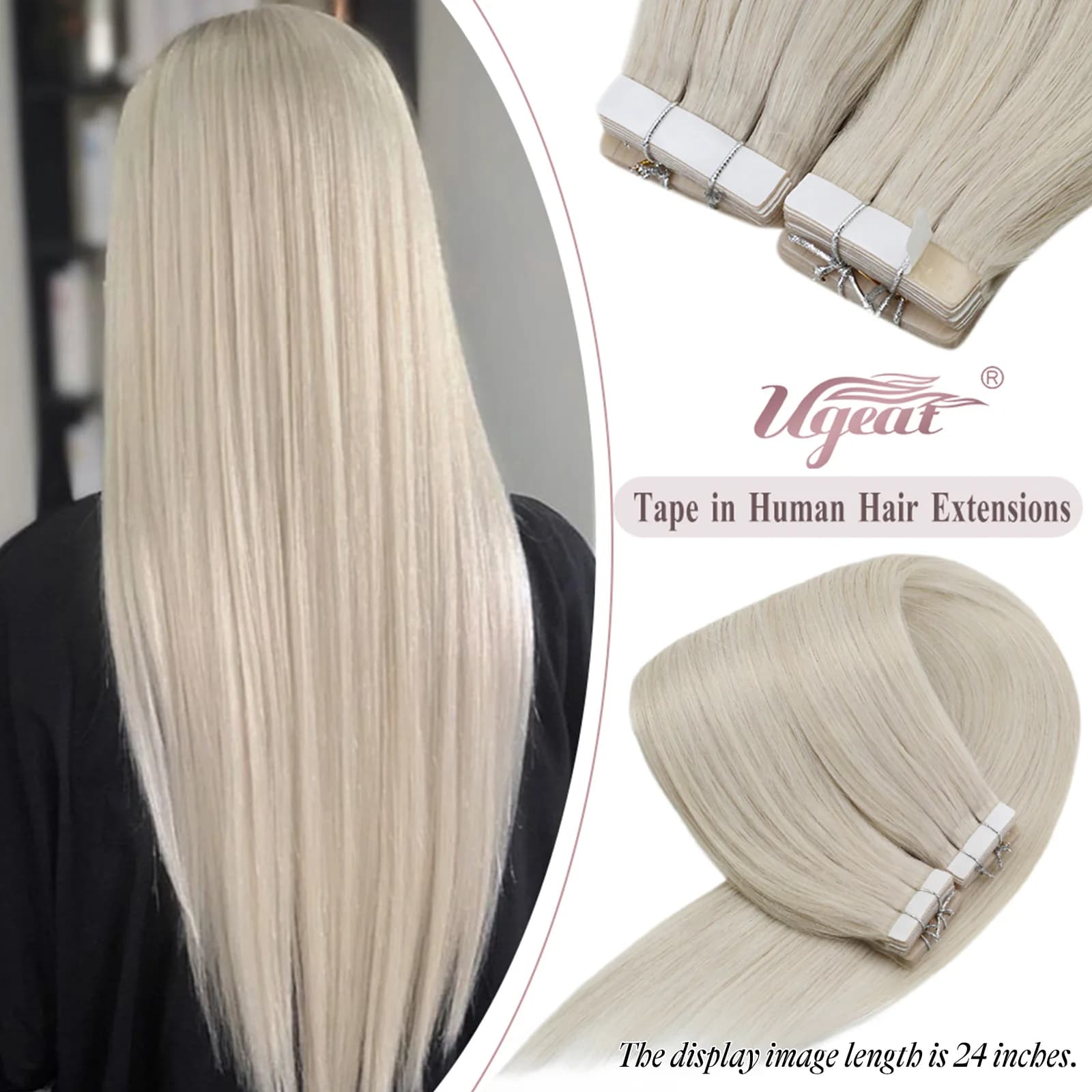 Ugeat Tape in Hair Extensions Human Hair Real Natural Brazilian Remy Hair Straight Seamless Skin Weft For Women Balayage 20P/40P