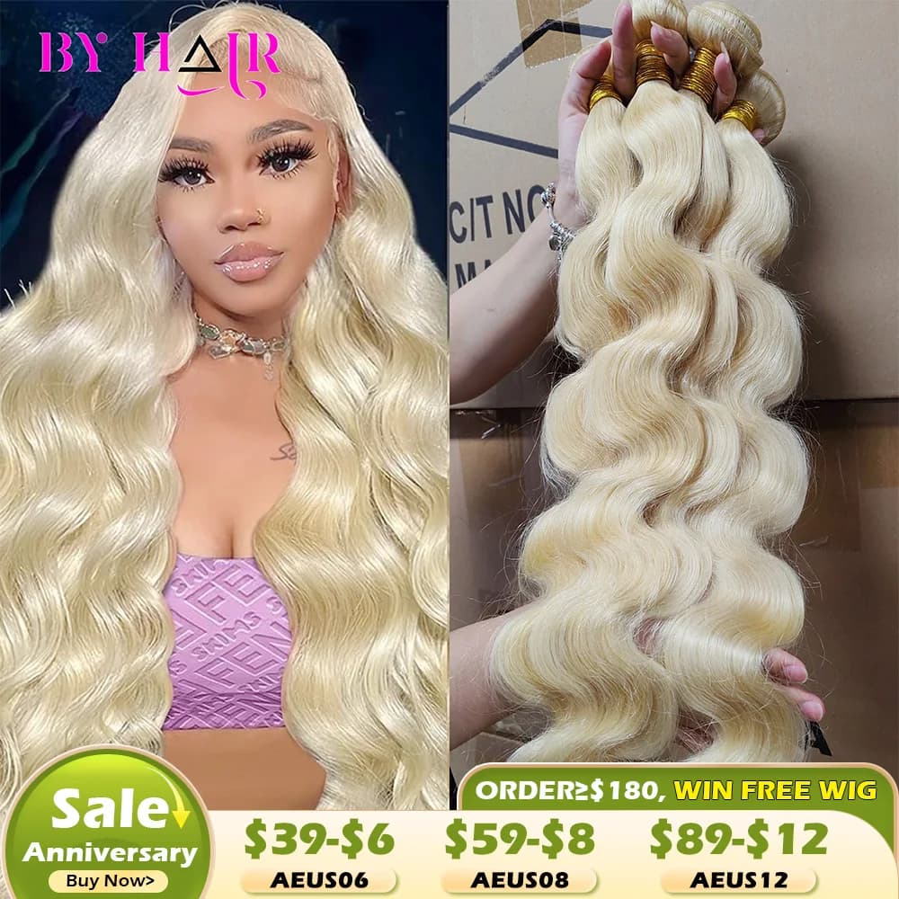 Color 613 Blonde Hair Weave Bundles Peruvian Honey Blonde Body Wave  Raw Human Hair Bundles 12 To 32 inch Hair Extensions Weft