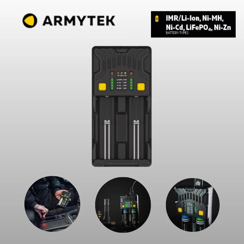 Universal Charger Armytek Uni C2  for IMR/Li-Ion, Ni-MH, Ni-Cd, LiFePO4 Rechargeable Batteries Plug Type C / A