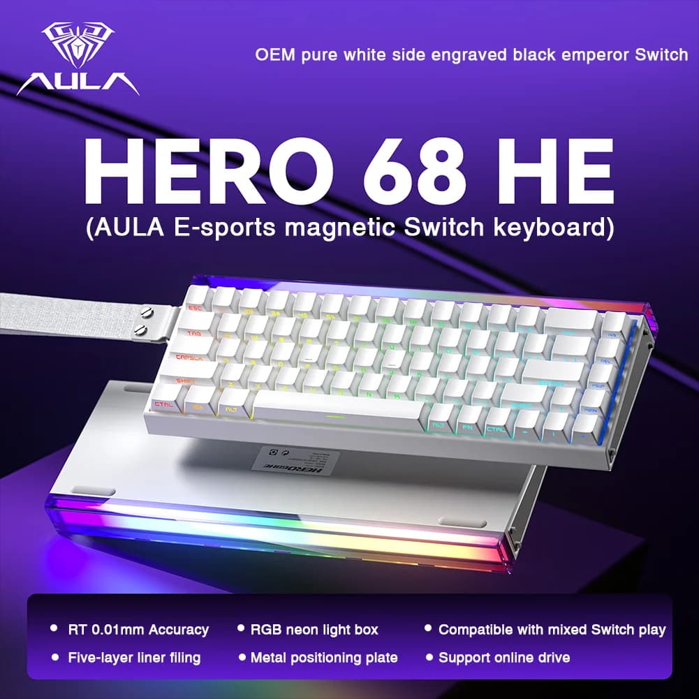 AULA HERO 68HE Magnetic Switch Keyboard Rapid Trigger 8K Return Esports Gamer Keyboard RGB Wired Gaming Keyboard