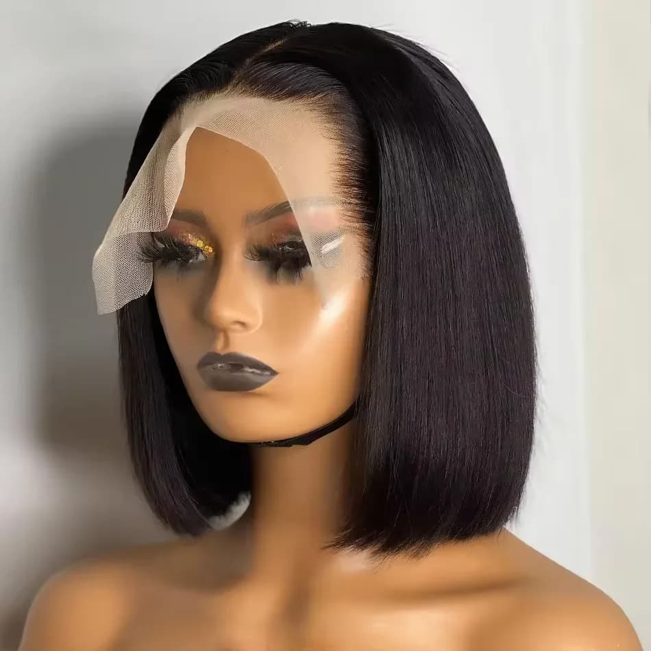 13x4 Bone Straight Short Bob Lace Frontal Wig Brazilian 100% Human Hair 4x4 Transparent Lace Front Wigs 200% Density 12 14 Inch