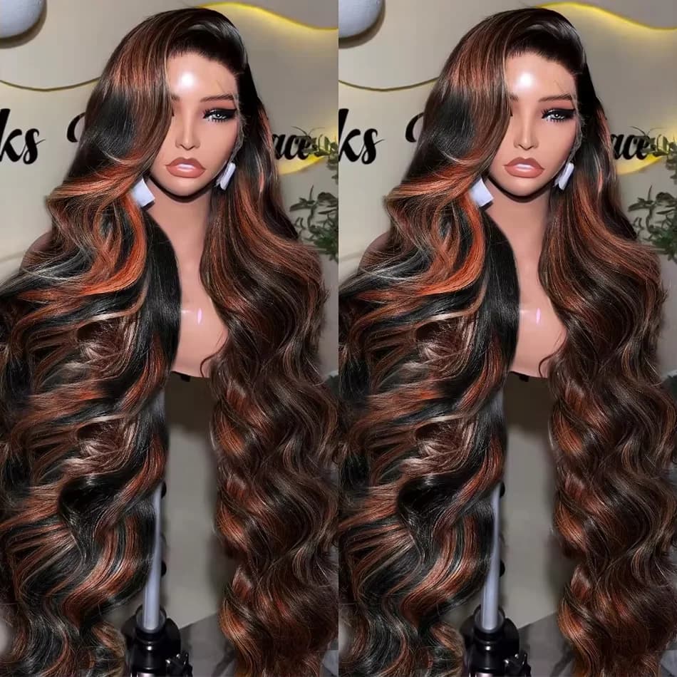 Ombre Highlight Body Wave 13x4 Lace Front Wig Human Hair 1B/30 Black Brown Colored HD Brazilian 13x6 Lace Frontal Wigs For Women