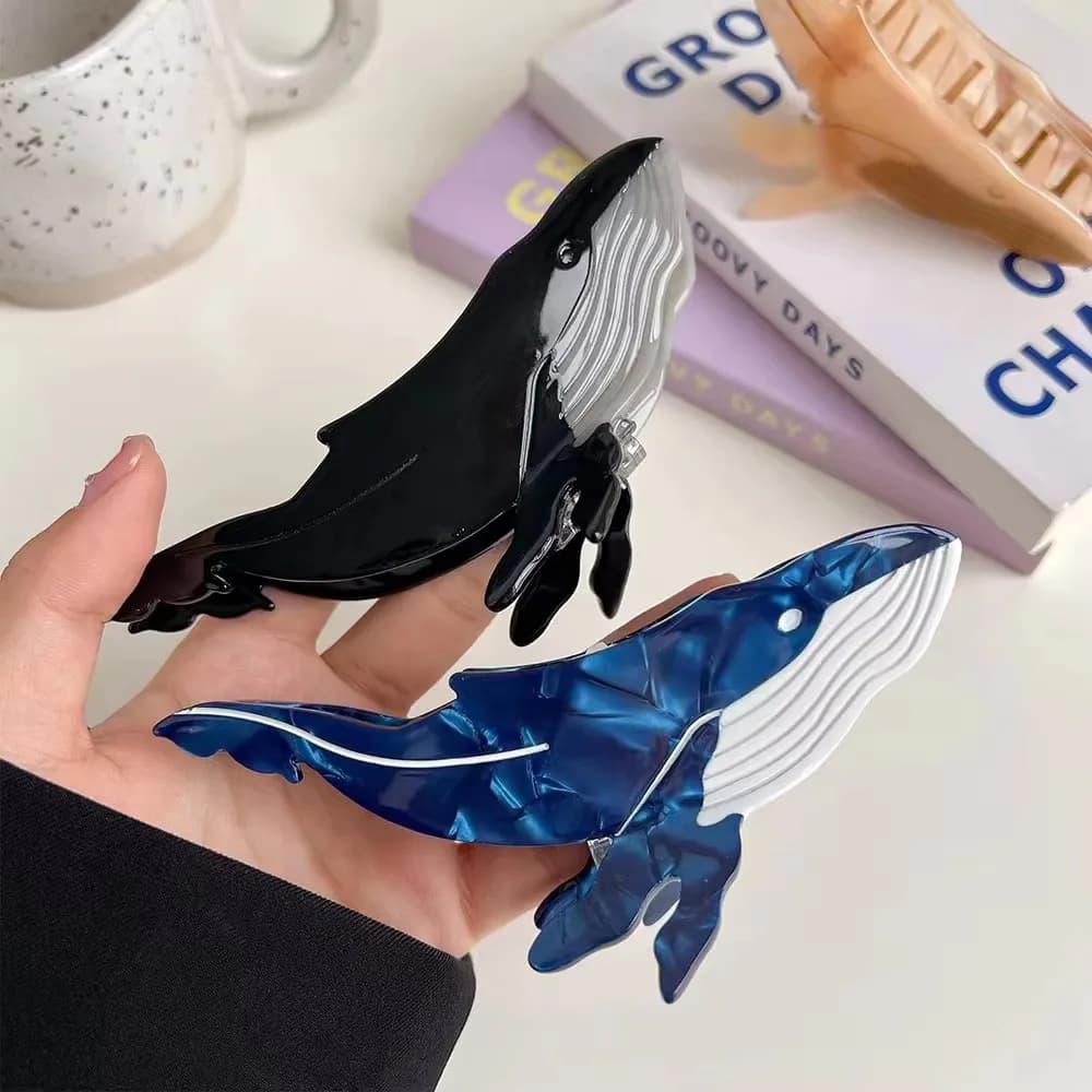 Muweordy Blue Whale Hair Claw Acetate Hair Clips For Women Popular Hair Catches Animal Hair Clip Cute Sea Creature Claw Clips