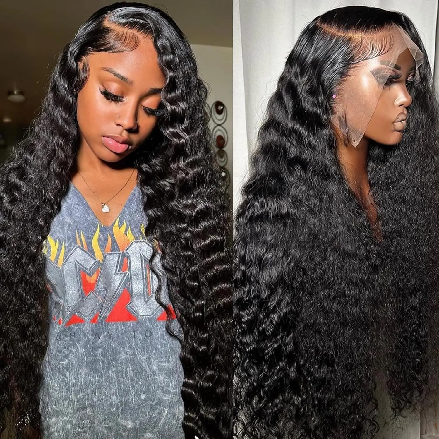 13x6 Deep Wave Hd Lace Front Wigs Human Hair 180% Density Brazilian Deep Curly 13x4 Transparent Lace Front Wigs 100% Human Hair