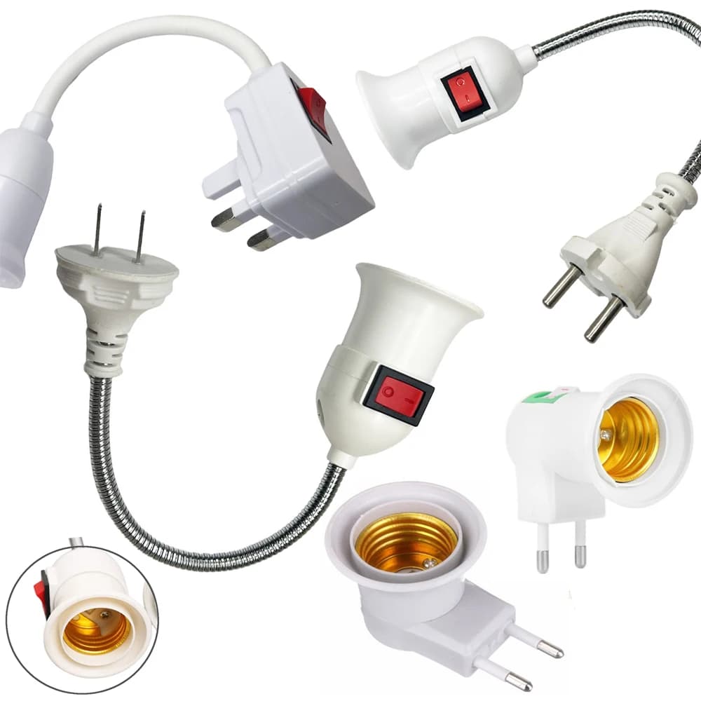 E27 Lamp Base Flexible Bend Mobile Test Light Socket Light Adapter Plug Switch EU US UK Plug Lamp Holder For LED Table Lamp Led