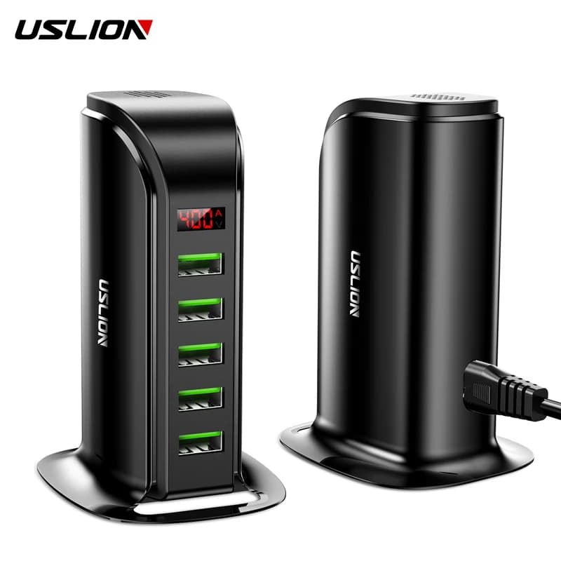 USLION 5 Port USB Charger HUB LED Display Multi USB Charging Station Dock Universal Mobile Phone Desktop Wall Home EU UK US Plug