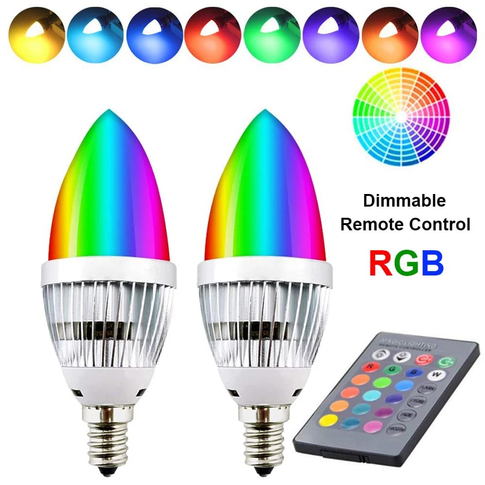 E12 E14 Candelabra LED Bulb RGB 3W 16 Color Changeable LED Lamp Candle Light Remote Control Dimmable LED Light Bulbs Home Decor