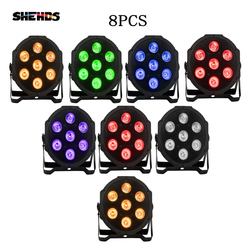 8pcs Hot Sell and Hight Quality Flat LED Par 7X12w/7X18W RGBW Stage Wash Light DMX Controller DJ Equipment Disco Night Club Show