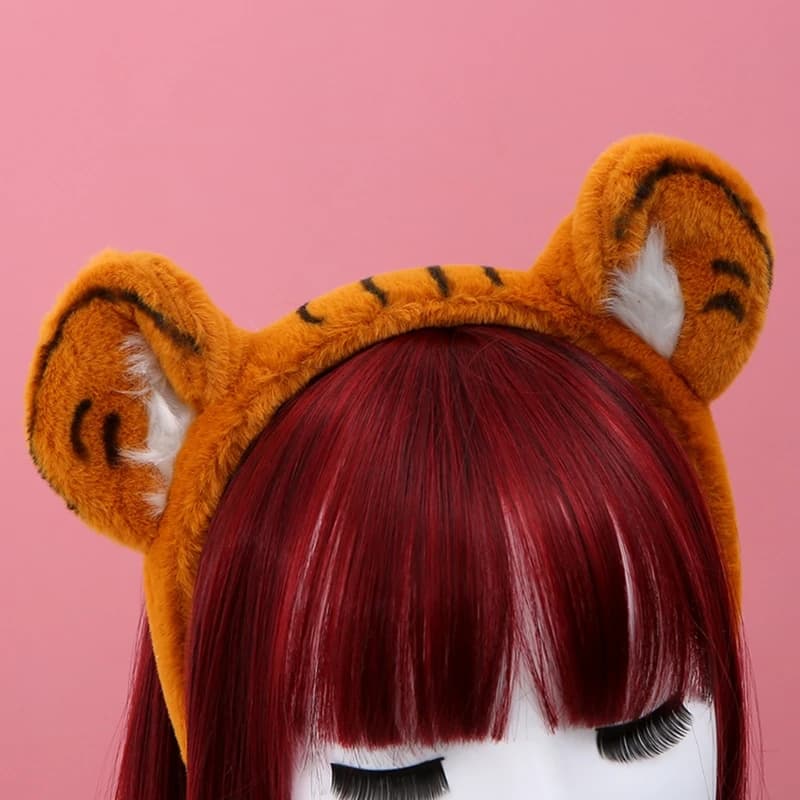Furry Headband with Animal Pattern Tiger Ears Cartoon Hairband Party Performance Theme Costume Hair Accessories F3MD