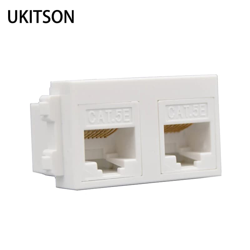 Double Port CAT5e RJ45 Pass Through Network Socket Extender Plug 23x36mm For LAN Ethernet Connection