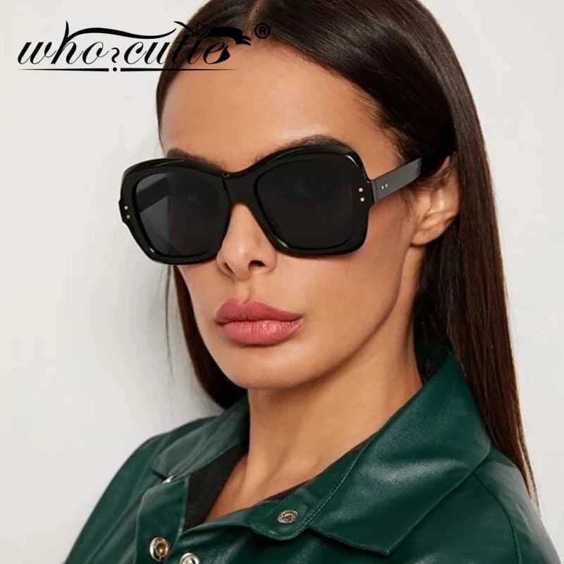 WHO CUTIE 2024 Vintage Oversized Fashion Sunglasses Women Retro Brand Design Black Unique Frame Leopard Chic Sun Glasses S240