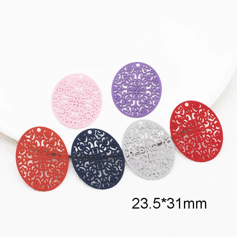 20pcs/Lot 23.5*31mm Filigree Geometric Oval Shape Charms Spray Lacquer Hollow Out DIY Jewelry Earring Making Pendants