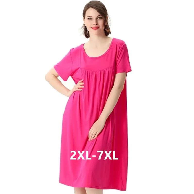 Female Summer Dress New Plus Size Loose Sleepwear Nightdress Comfortable Cotton Nightgown Women Short Sleeve Nightshirt 2XL-7XL