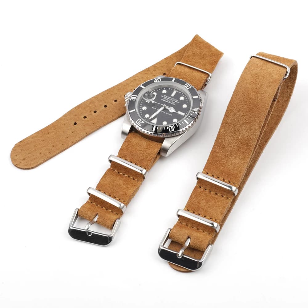 Soft Suede Retro Genuine Leather Strap Sport Watch Band 18mm 20mm 22mm 24mm Stainless Steel Square Buckle Men Wrist Replacement