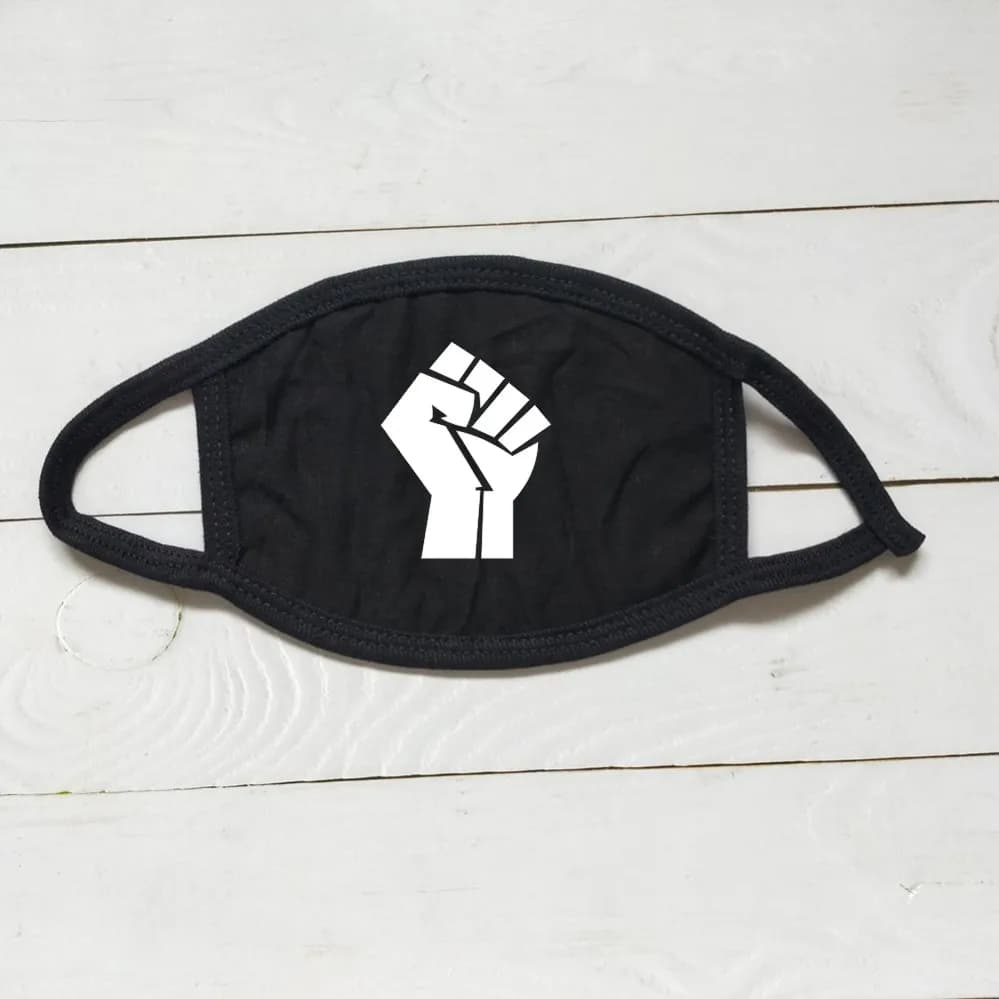 Customized Logo Power Fist 100% Cotton Face Mask with soft cotton ear loops Washable and Reusable Black Lives Matter Face Mask