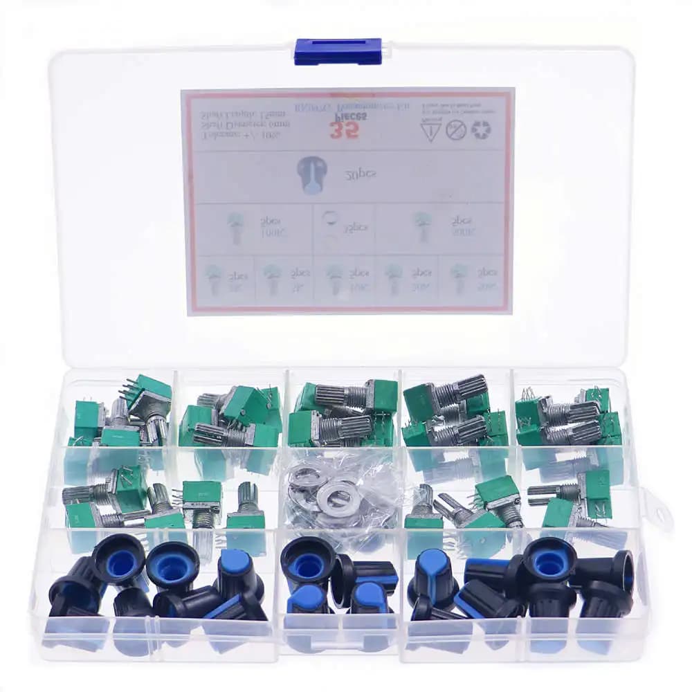 35pcs/Box audio 6pin shaft 15mm amplifier sealing potentiometer 1K/5K/10K/20K/50K/100K/500K with knob