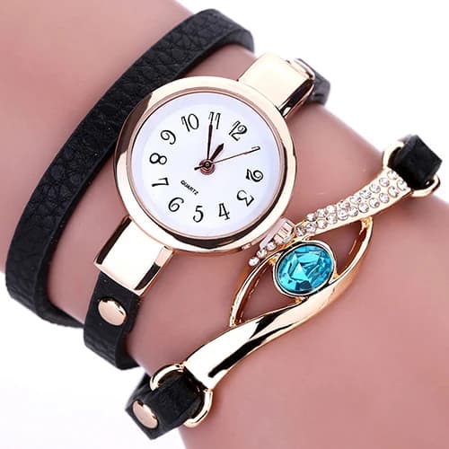 reloj mujer Lady Blue Eye Multilayer Faux Leather Charm Bracelet Quartz Wrist Watch relogio feminino Ladies Dress Watches Gift L