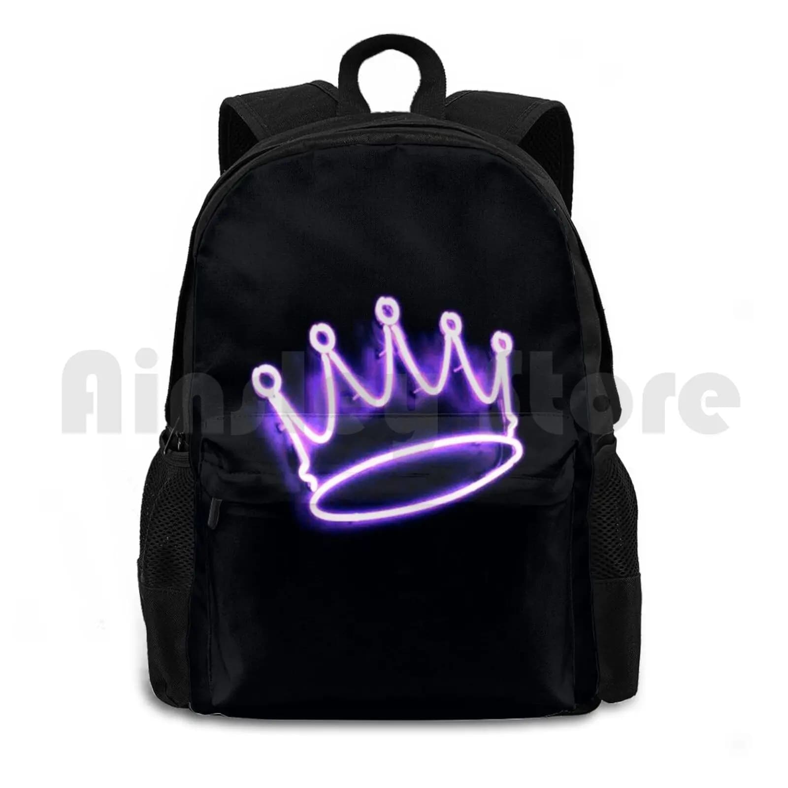 Electric Crown Outdoor Hiking Backpack Waterproof Camping Travel Purple Neon Crown Feminine Girly Black Royalty Graphic Kids