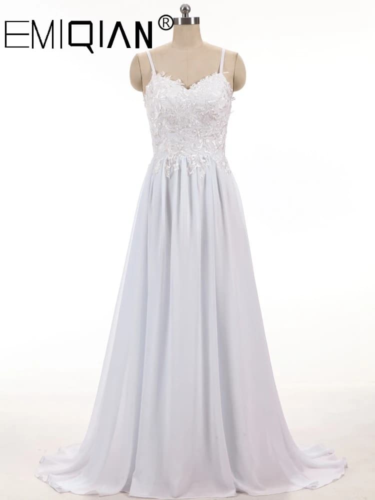 Real Photos Beach Wedding Dress vestido de noiva Plus Size Spaghetti Straps Chiffon Wedding Gowns Bridal Dresses