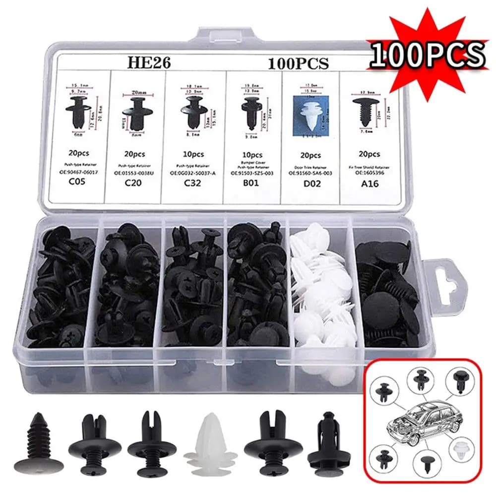 100pcs Auto Fastener Clip Kit Fender Rivet Clips Car Body Push Retainer Pin Rivet Bumper Door Trim Panel Retainer Car Clips