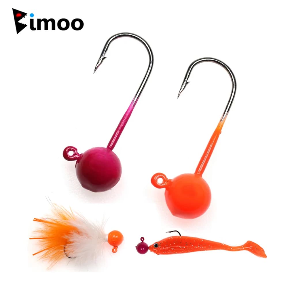 Bimoo 5/10PCS 3g 5g Ball Jig Heads Hooks Roundhead Jig Worm Bait Hook Winter Jigging Fishing Lures Bait Hook UV Orange Rose