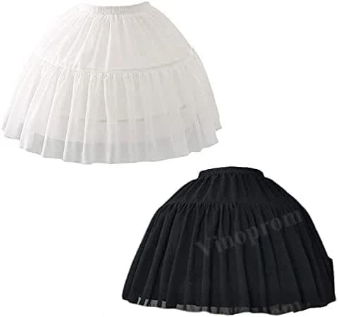 Women Girls Crinoline Petticoat 2 Hoops Skirt Chiffon Ball Gown Short Half Slip Underskirt for Lolita Cosplay