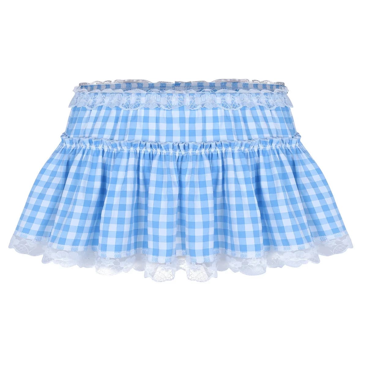 Womens School Girls Gleeing Skirts Short Gingham Miniskirt with Lace Hem Pleated Sissy Mens Sexy Cosplay Crossdress Party Dress