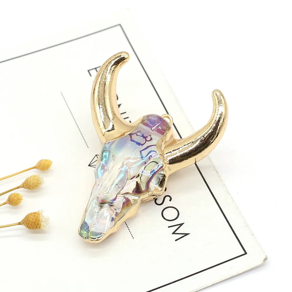 Natural Stone Pendant Colorful Bull Head Shape Exquisite Charms For Jewelry DIY Necklace Bracelet Accessories Making 40x45mm