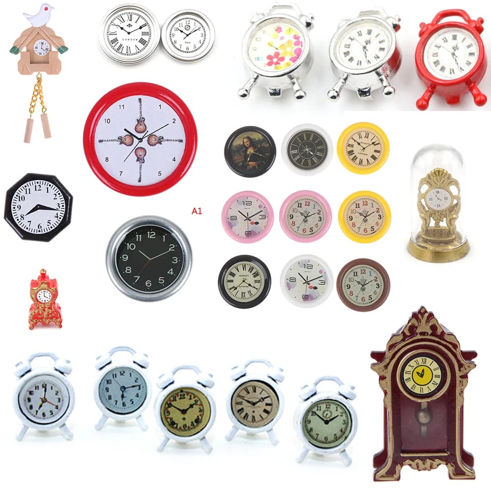 1:12 Scale Wall Alarm Clock Mini Dollhouse Miniature Toys Doll Kitchen Living Room Furniture Accessories Home Decoration