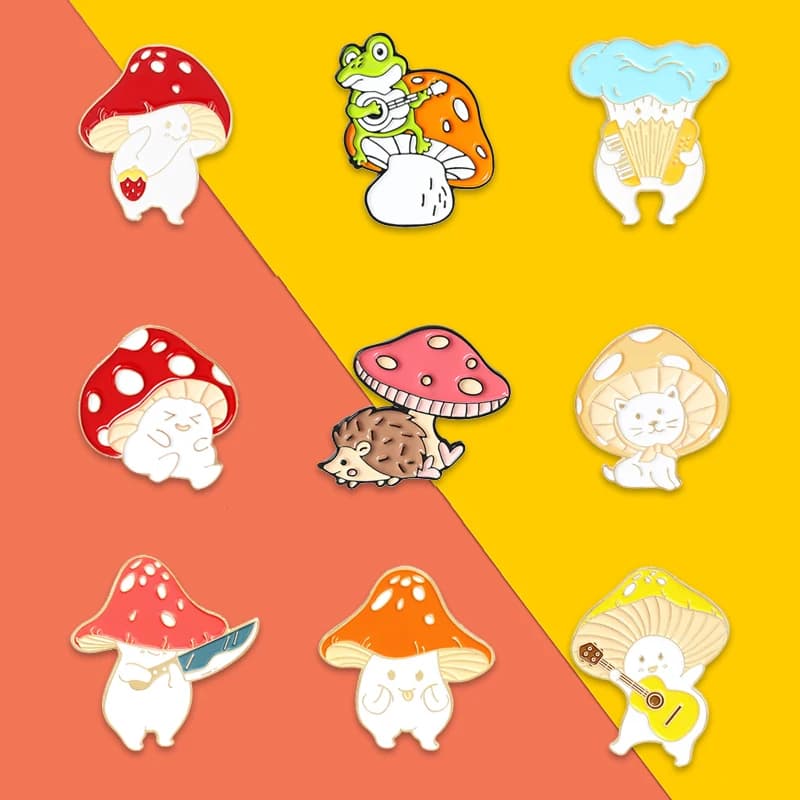 Mushroom family Enamel Pin Custom Animal and plant edible fungus Brooches Bag Lapel Pin Badge Plant Jewelry Gifts for children