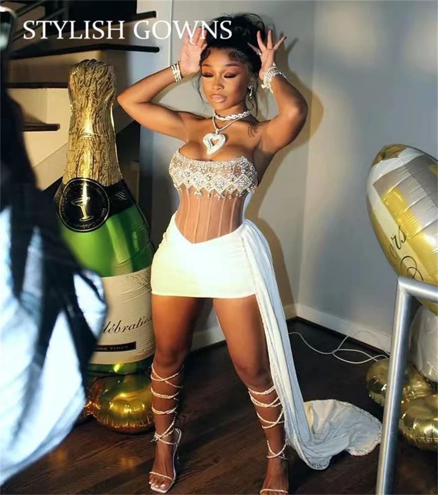 Sexy Velvet Strapless Short Prom Dresses for Black Girls Crystal Bead 2025 Birthday Luxury Party Dress Mini Cocktail Customized