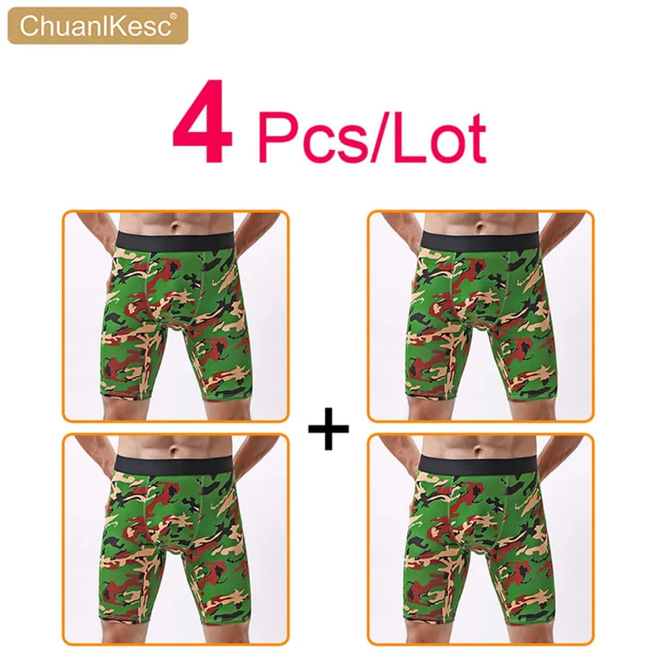 2 Pcs Men's Sports Underwear Large Size Pure Cotton Lengthened To Prevent Abrasion Of Legs High Quality Camouflage Fitness Pants