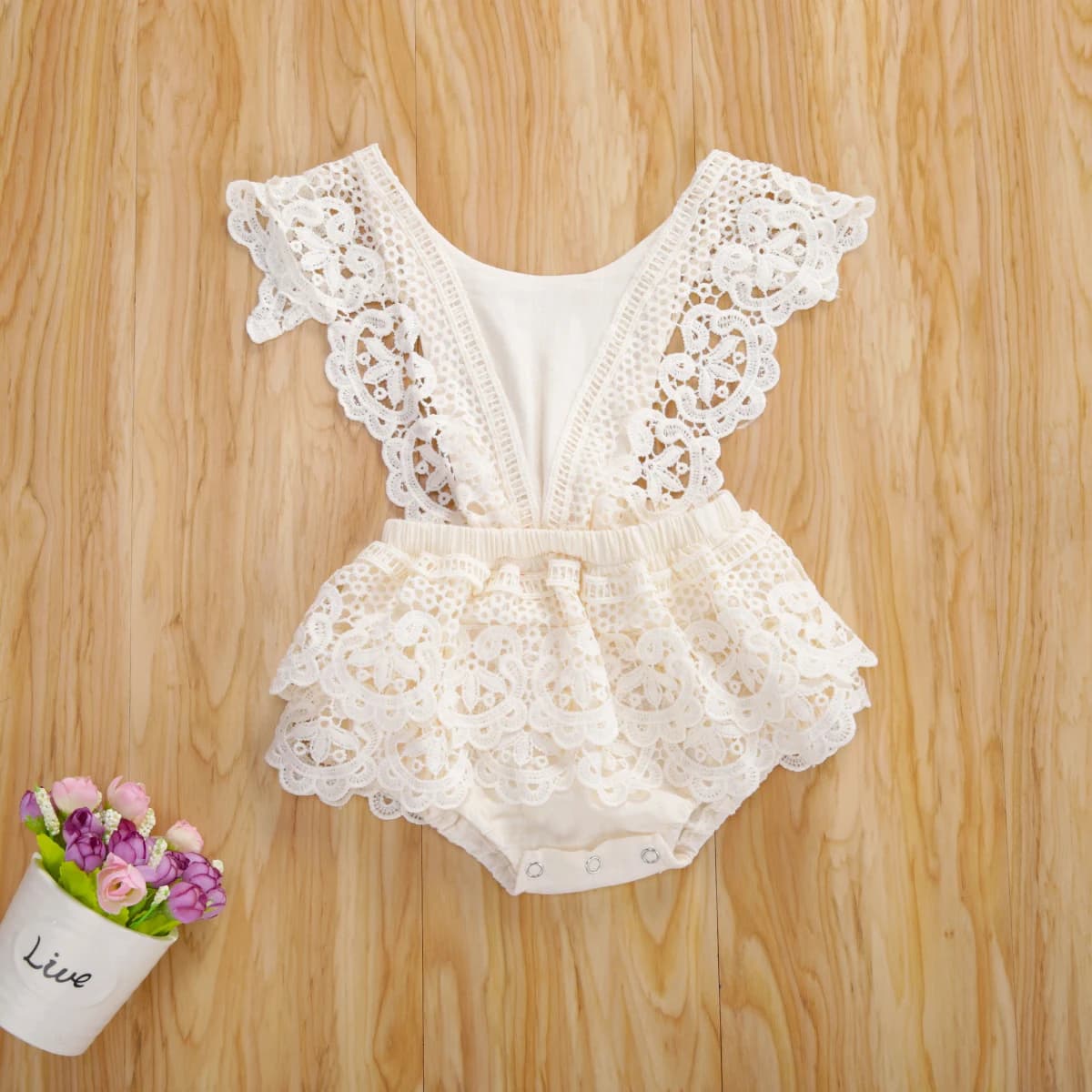 Cute Newborn Baby Girls Lace Flower Halter Sleeveless Backless Tutu Romper Dress Bodysuit Jumpsuit Summer Outfits 0-3T