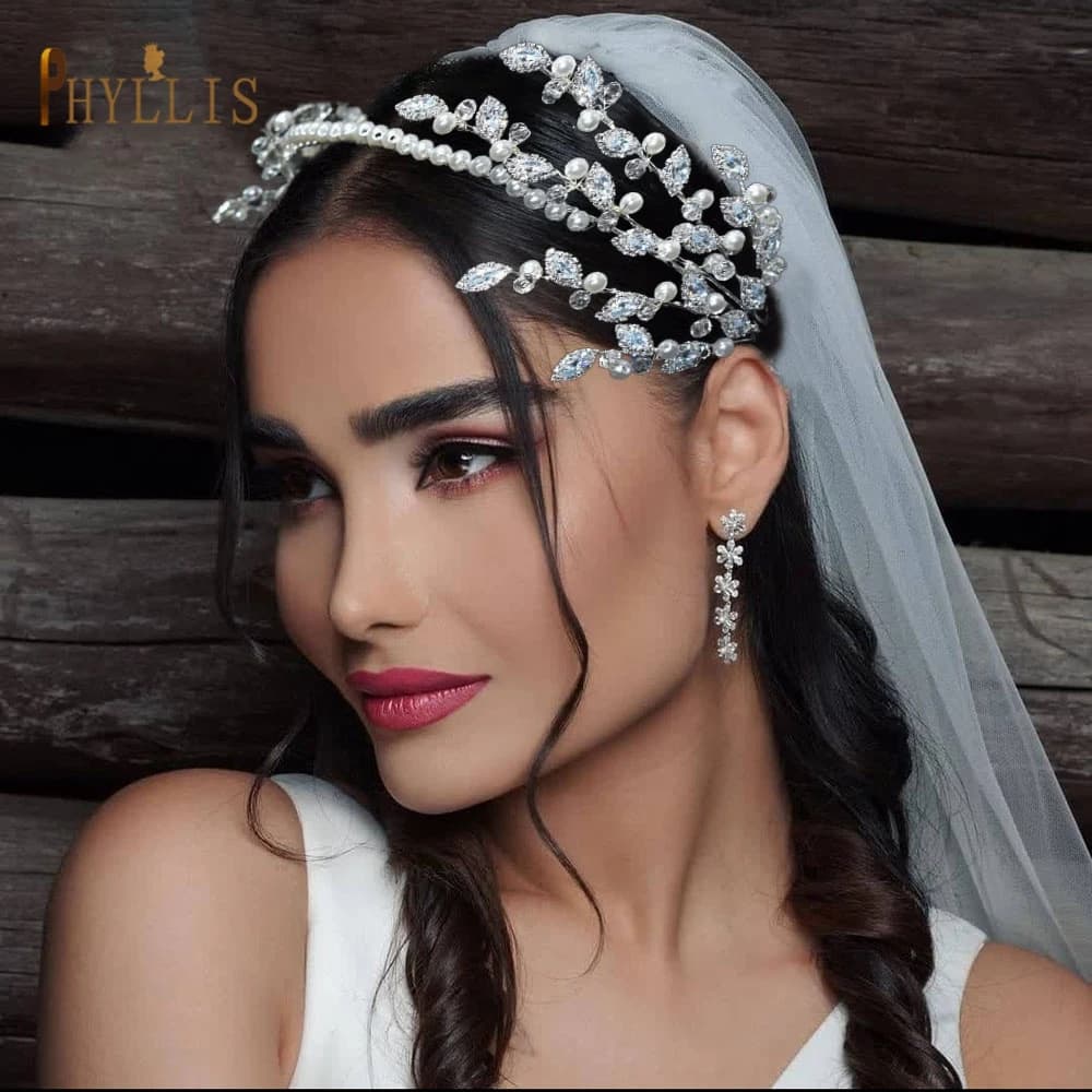 A115 Sparkling Wedding Tiara Zircon Hair Band Hair Accessories Crystal Bridal Headwear Pearl Head Hoop Beaded Bridal Hair Piece