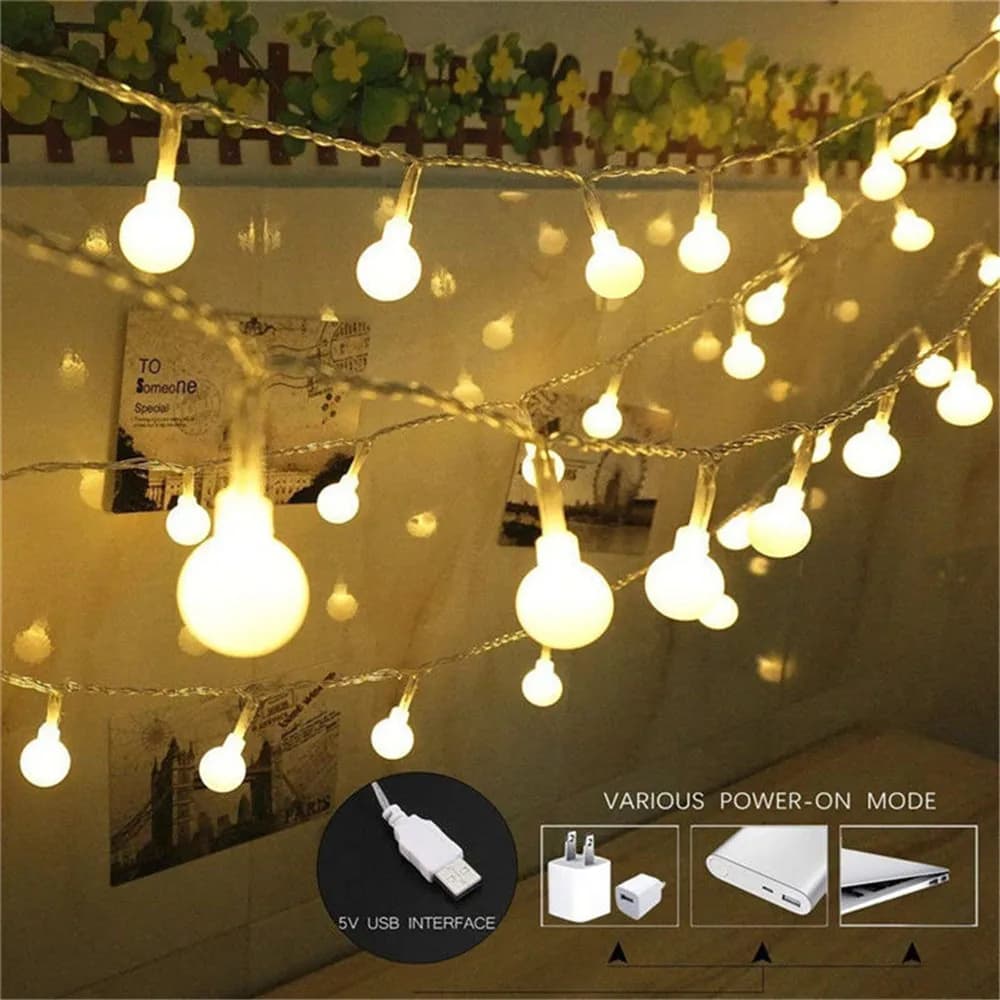 Holiday Light Chain Ball LED String Lighting 3M 5M10M USB Lamp Bulb Light String Waterproof Outdoor Wedding Christmas Led String