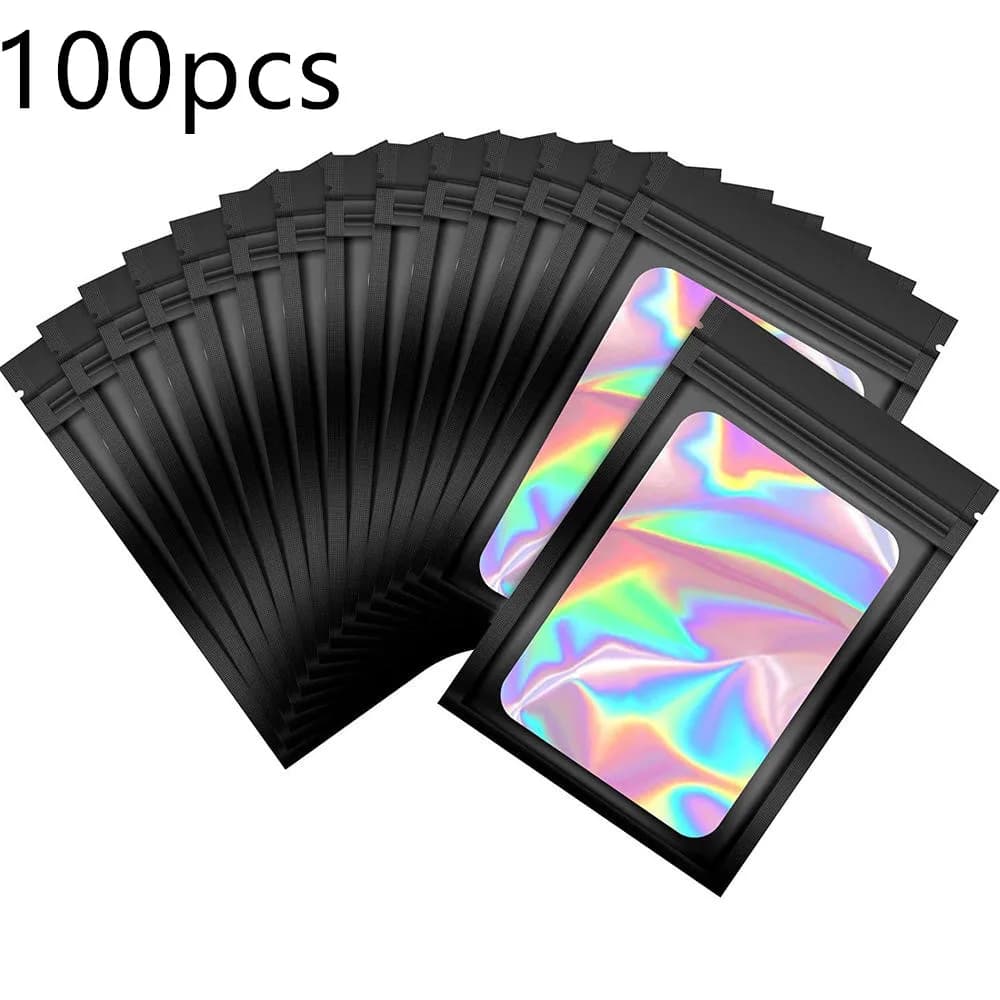 100PCS Laser Thicken Plastic Aluminum Foil Ziper Lock Packaging Bag  Resealable Jewelry Necklace Bracelet Storage Pouch Food Bag