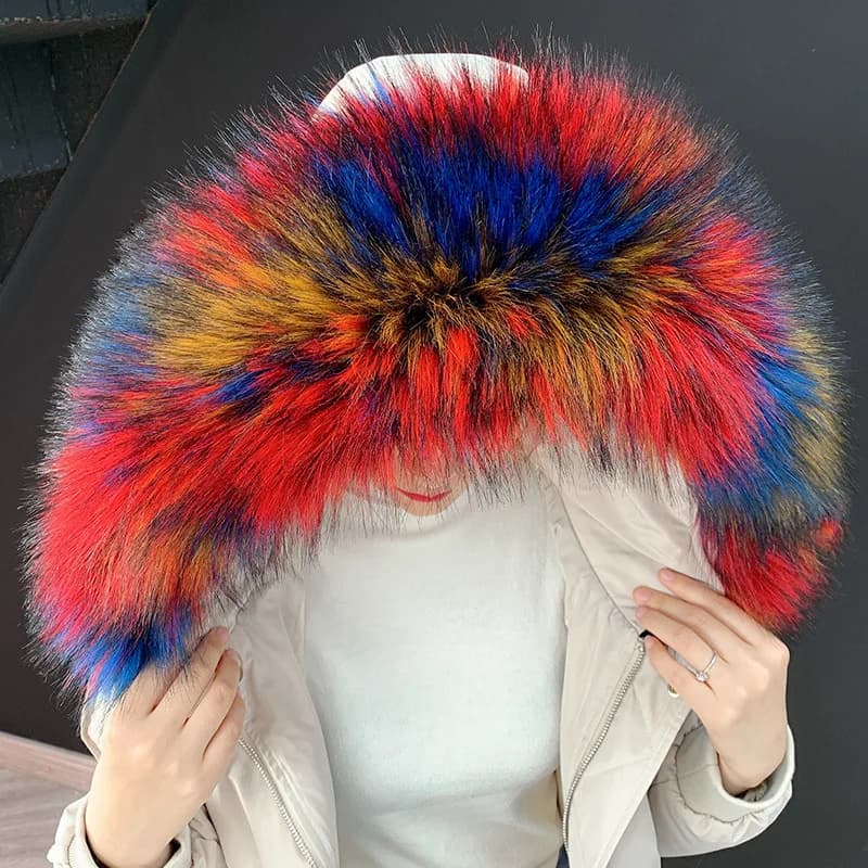Women Blinger Faux Raccoon Fur Detachable Collar For Winter Coat And Hoody Decorative Fake Collar Fur Customerized False Collar