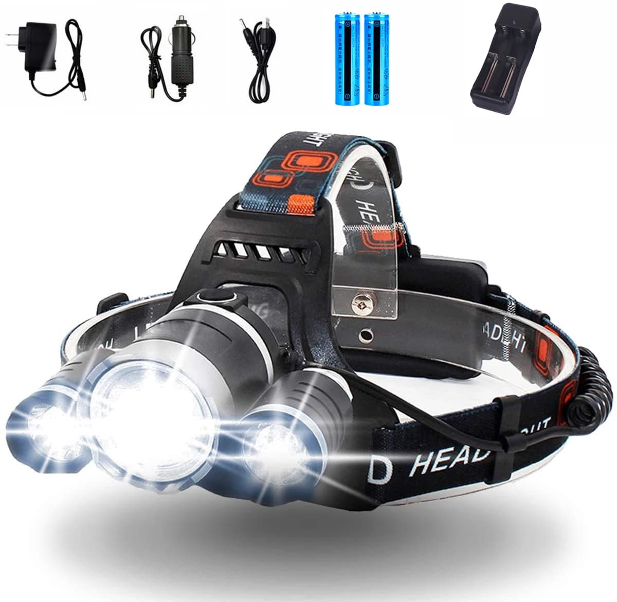 D2 Rechargeable Headlamps Wearable LED Headlight Flashlight Adult Waterproof Outdoor LED Camping Headlamp Head Flashlight Hiking