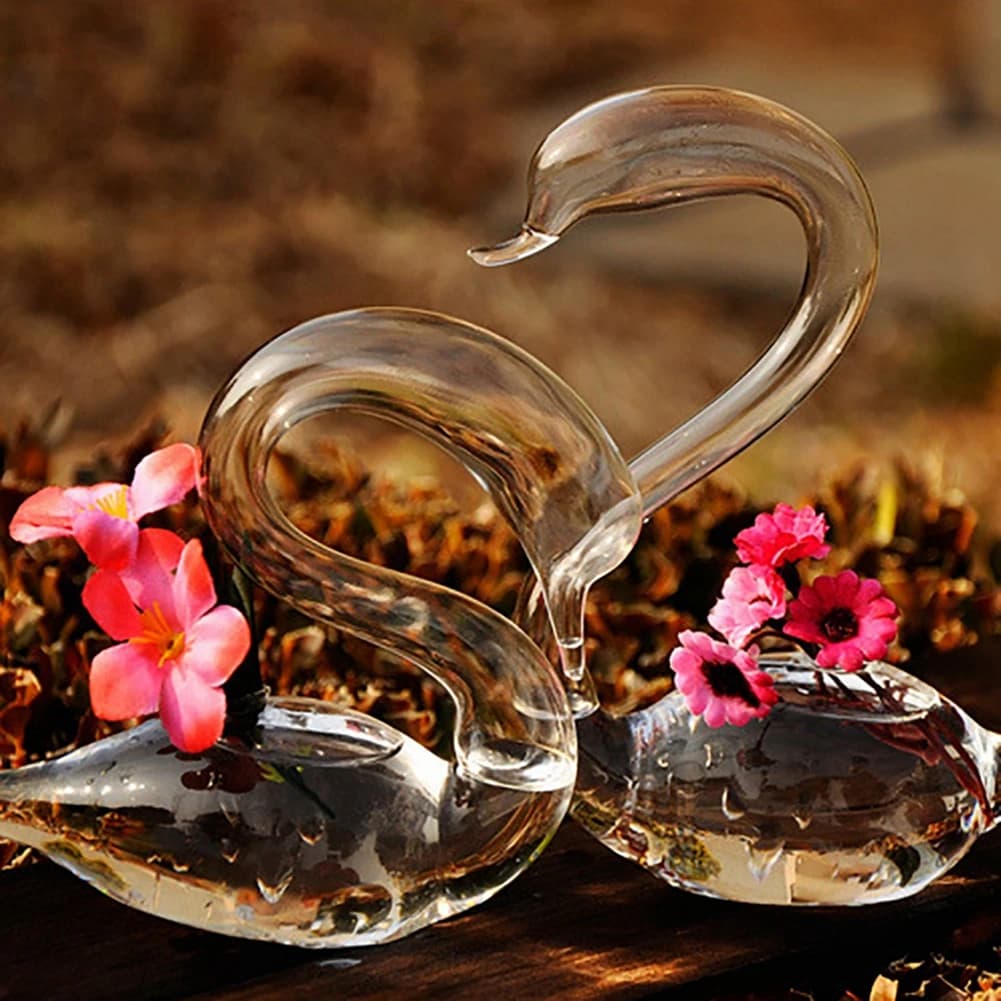 Transparent Glass Hydroponic Flower Vase Swan Shape Home Decoration Holiday Gifts Wedding Decoration