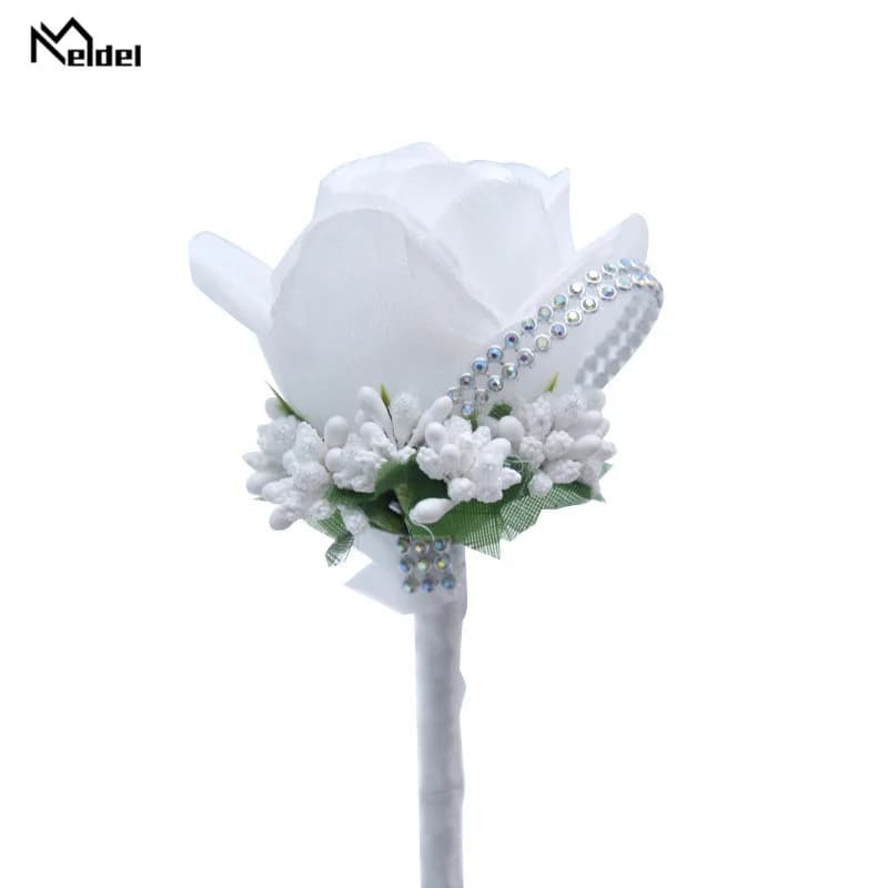 Meldel Wedding Corsages and Boutonnieres Artificial Roses Silk Groom Boutonniere Flower Groomsman Buttonhole Mariage Accessories