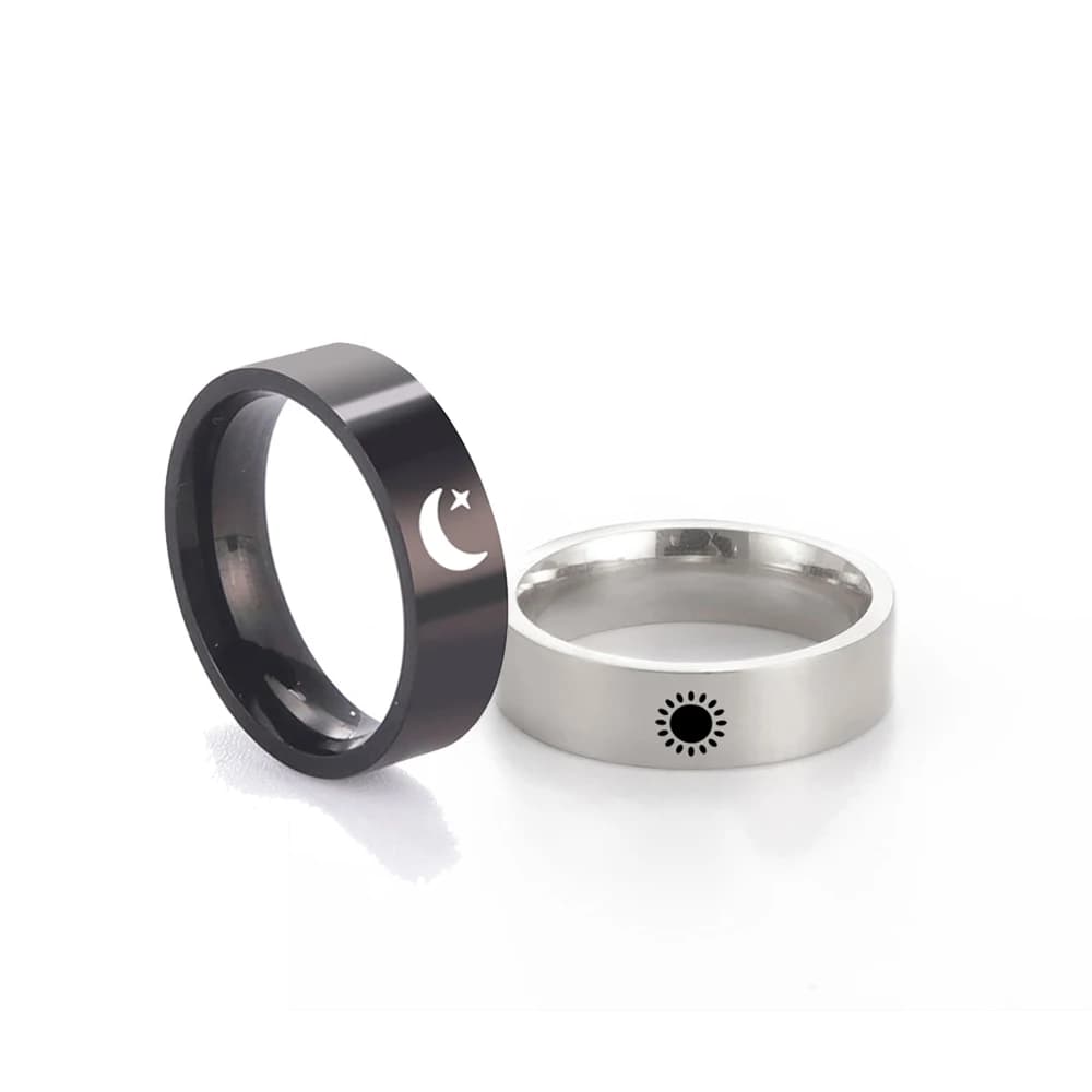 COOLTIME Simple Sun Moon Couple Ring for Women Men Minimalist Finger Rings Lover Wedding Engagement Gifts Fashion Jewelry