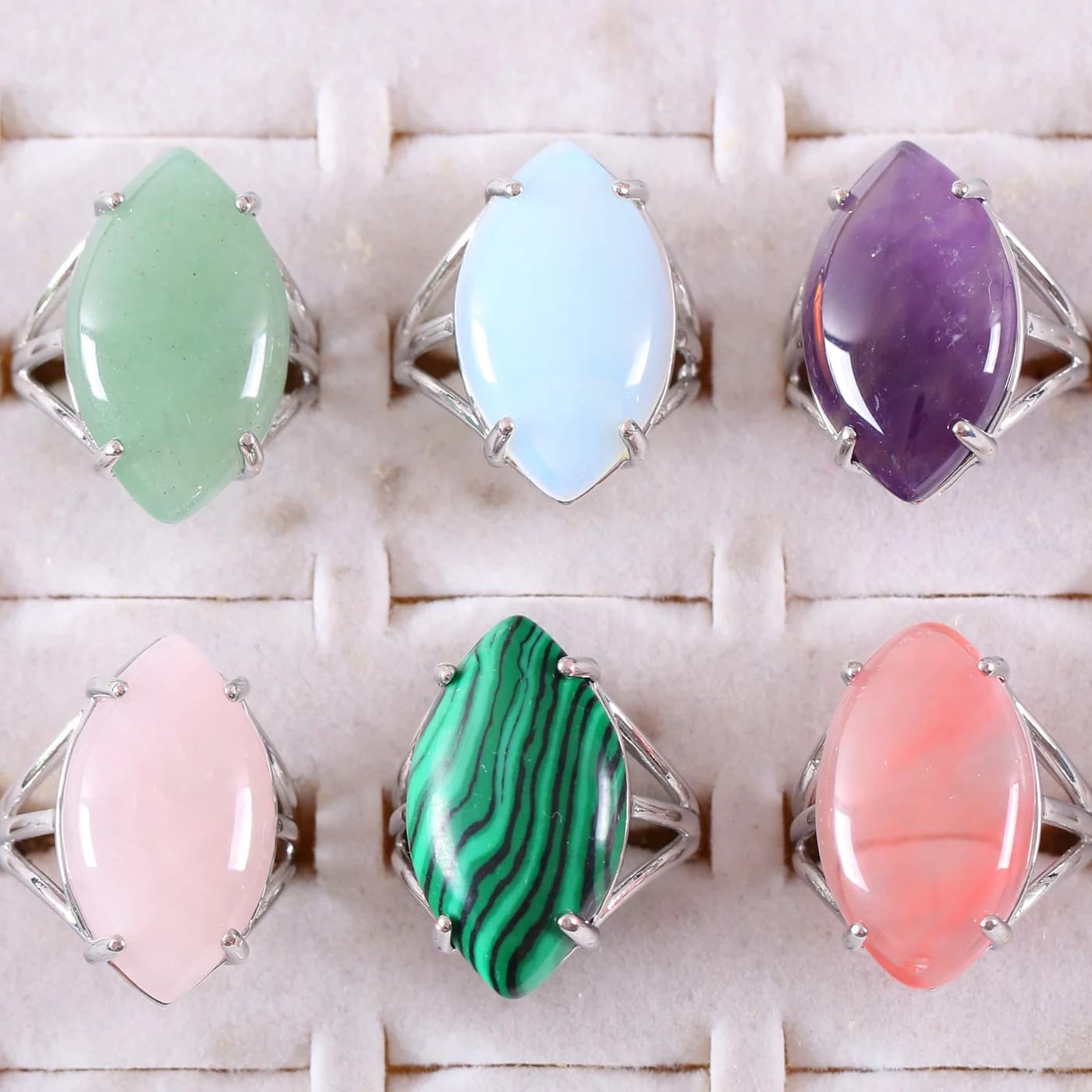 Finger Ring Natural Stone Olive CAB Cabochon Bead Black Onyx Adjustable Ring For Women Men