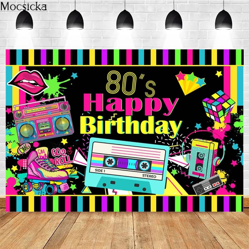 Mocsicka Happy 80th Birthday Photography Background Graffiti Hip Hop Decoration Props Adult Birthday Photo Backdrop Studio